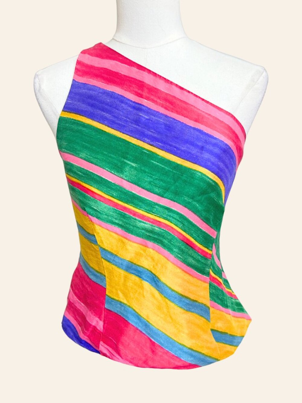 Carlisle Asymmetric One-Shoulder Colorblock Top in Pink, Green, Yellow, Blue
